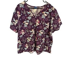 Disney Olaf  Winter Chill Out  Scrub Top, Size 3X V-neck, 3 Pockets Uniform